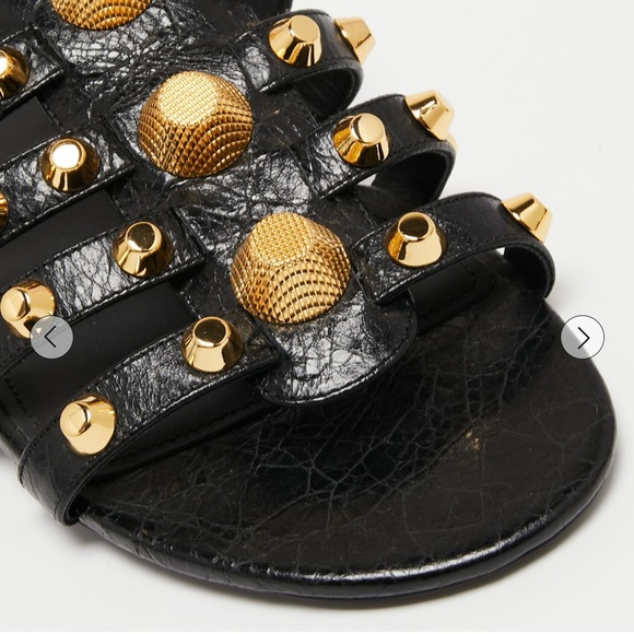 BALENCIAGA BLACK LEATHER ARENA GOLDTONE GIANT STUD SANDALS - SIZE 40 - Picture 4 of 16